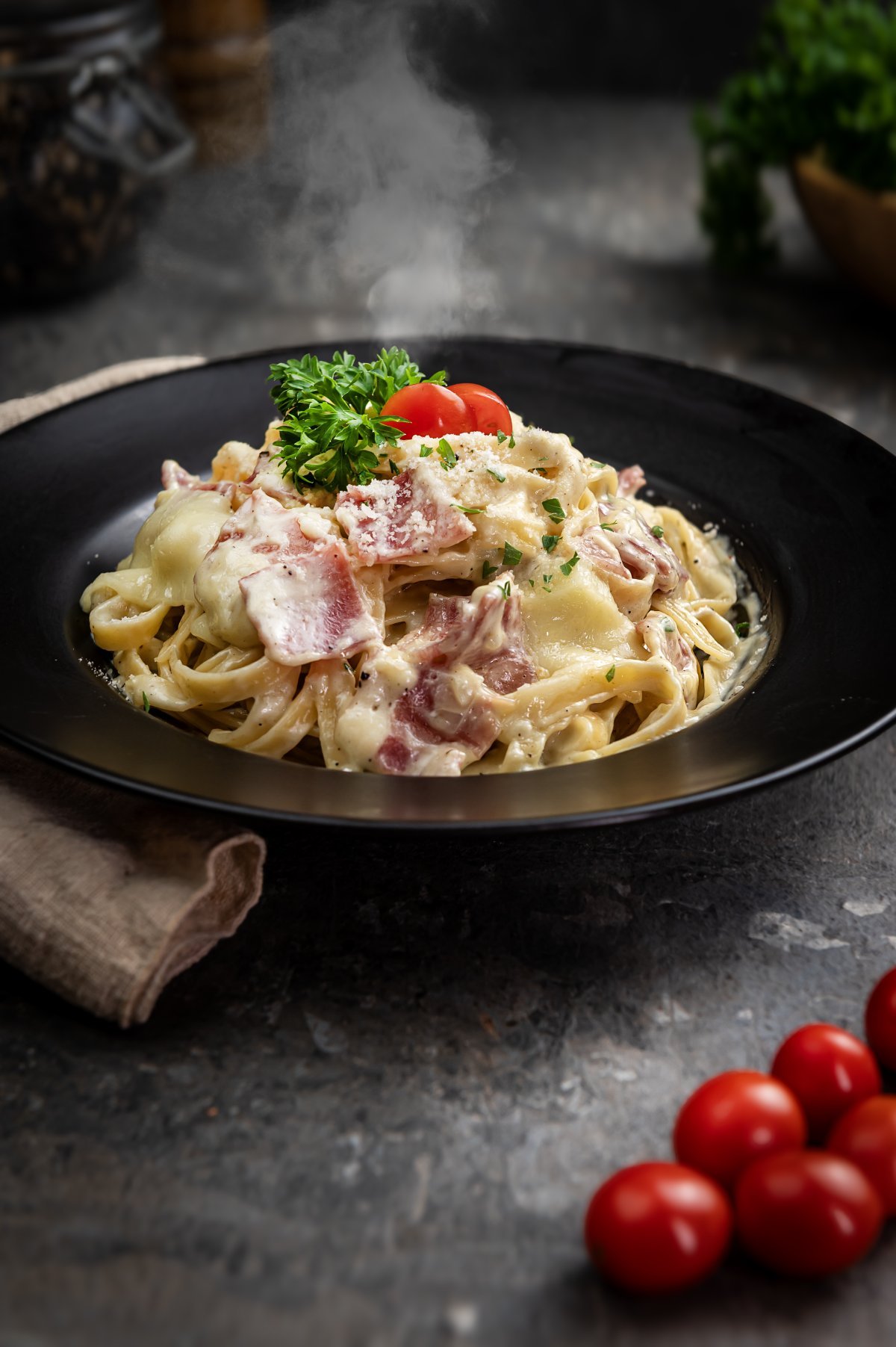 Fettucini Bacon & Mushroom Carbonara